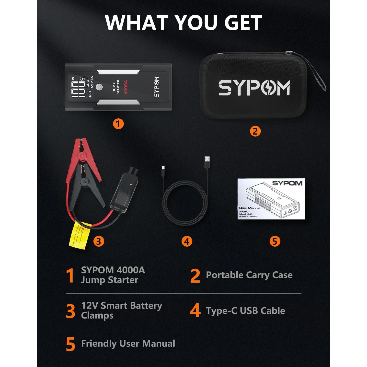 Arrancador de Salto Portátil SYPOM 4000A 12V con USB y LED