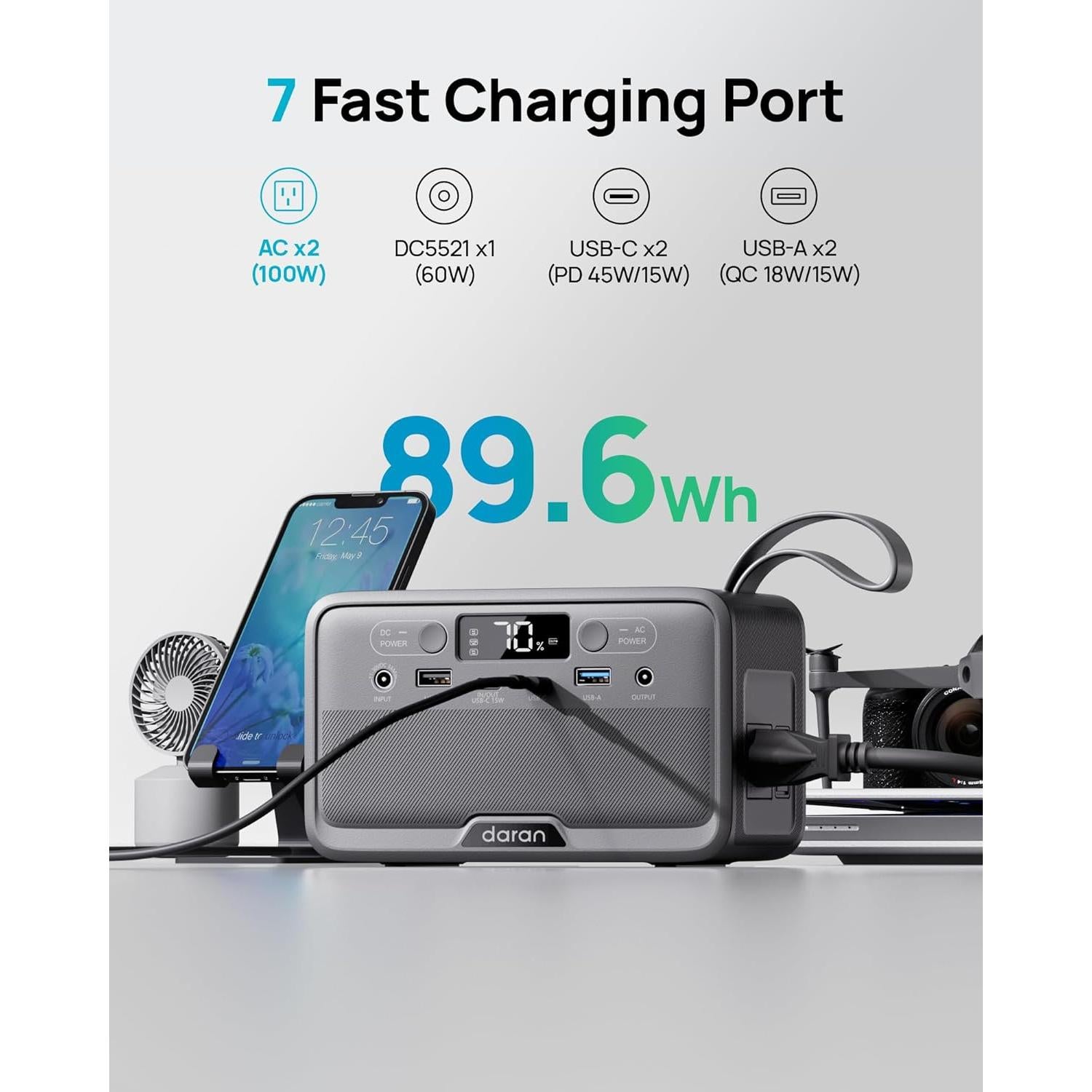 Estación de Energía Portátil DaranEner R100 28000mAh 100W