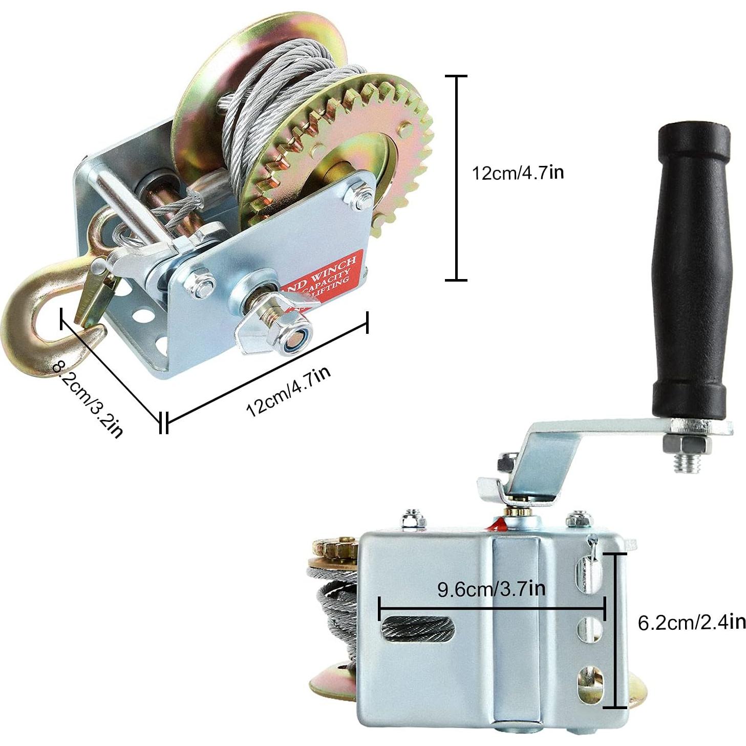 Winch Manual ASeleccionado 800lbs con Cable de Acero 8m