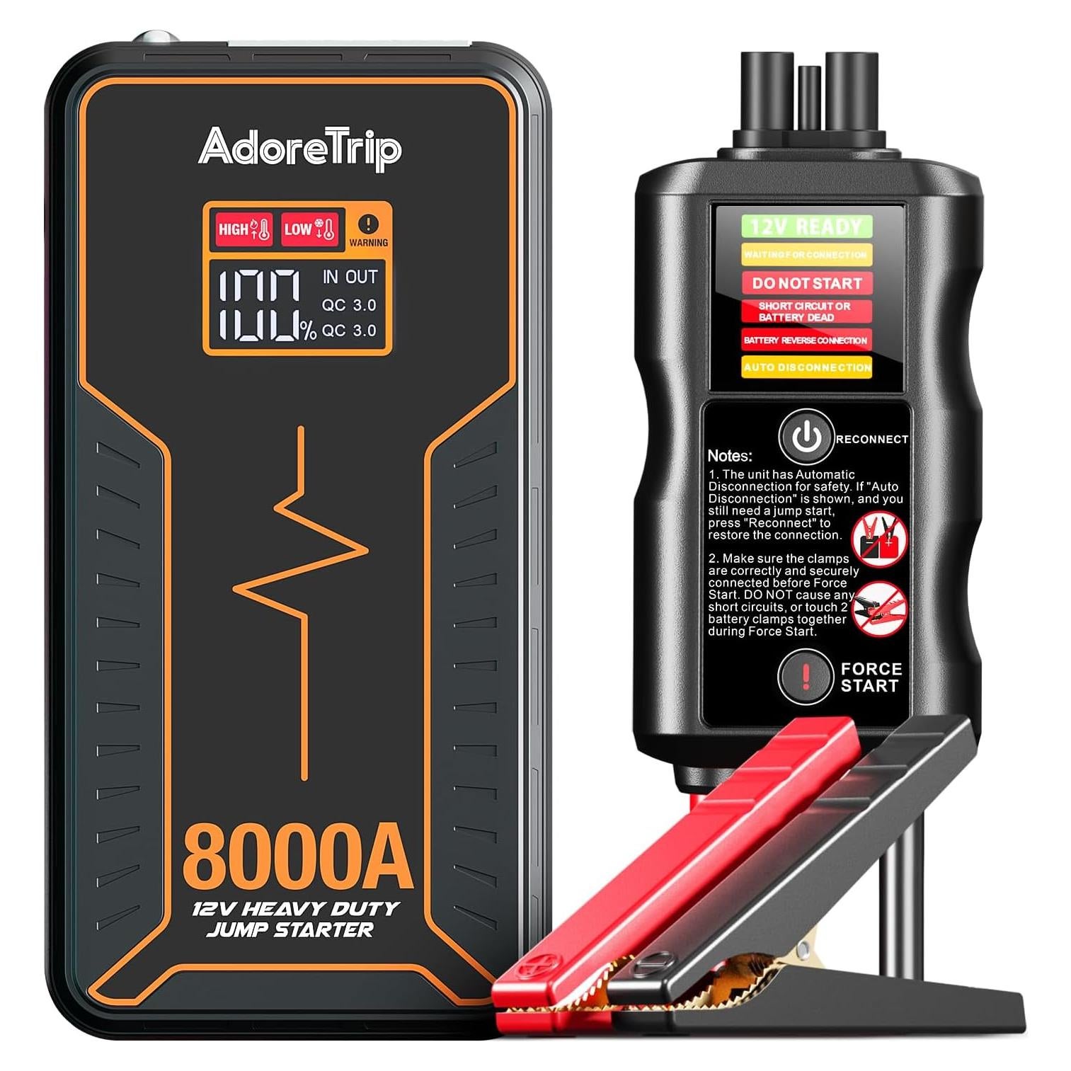 Arrancador de Batería Portátil ADORETRIP 8000A 12V con Pantalla LED