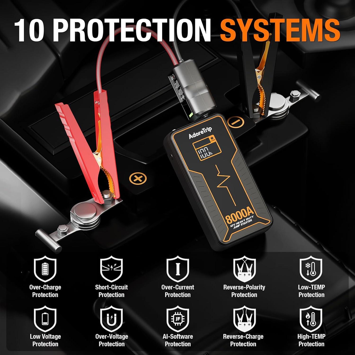 Arrancador de Batería Portátil ADORETRIP 8000A 12V con Pantalla LED