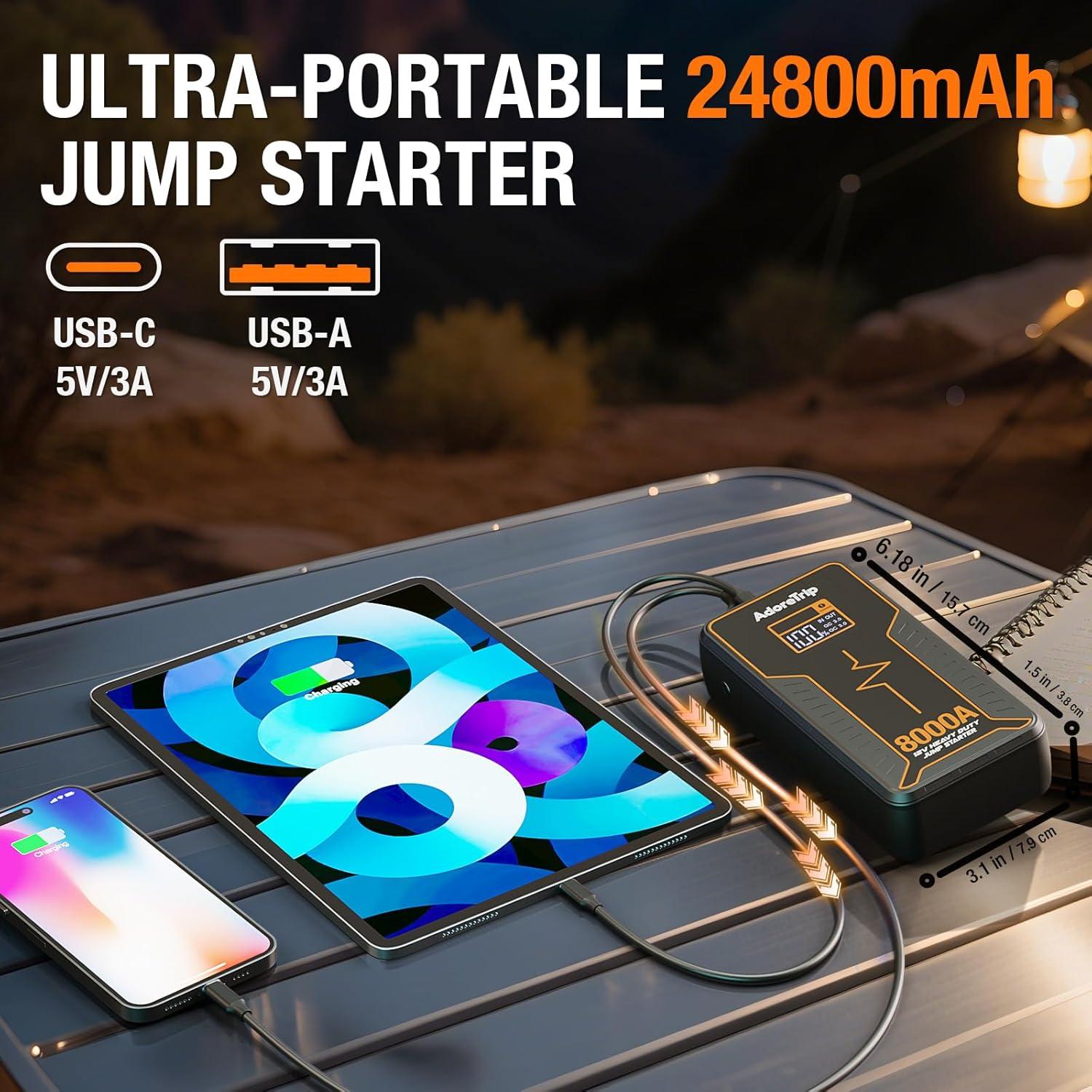 Arrancador de Batería Portátil ADORETRIP 8000A 12V con Pantalla LED