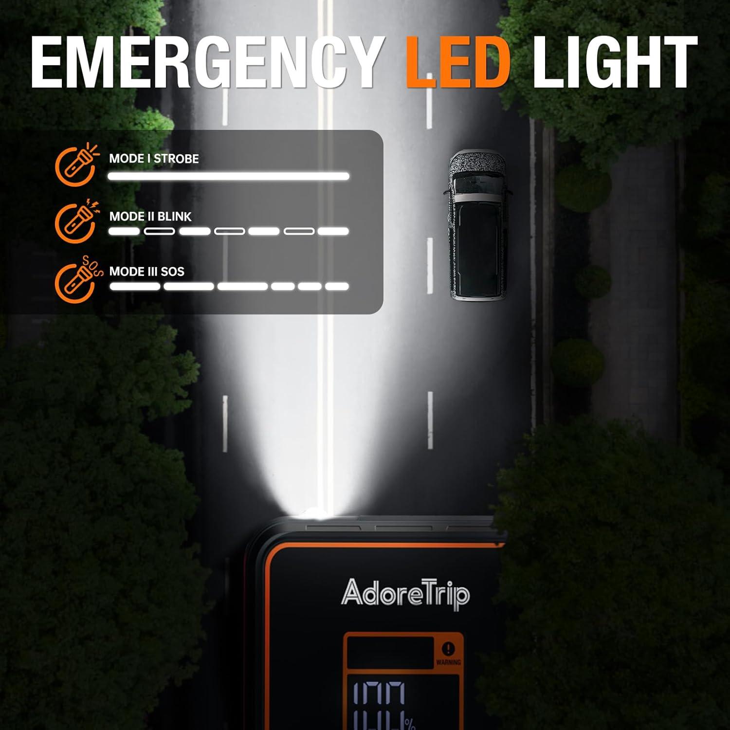 Arrancador de Batería Portátil ADORETRIP 8000A 12V con Pantalla LED