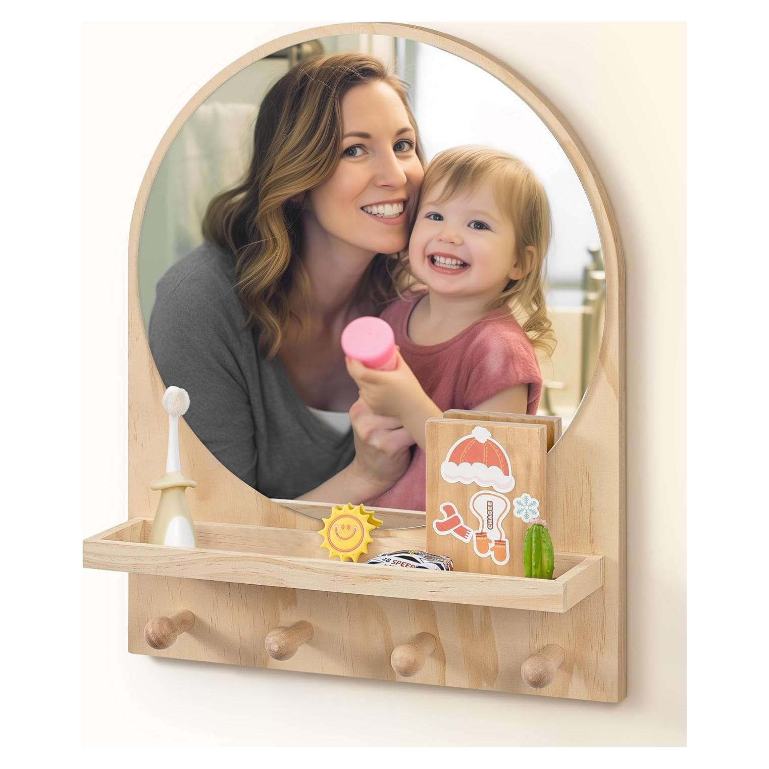 Espejo Circular Boho Maxpeuvon con Estante Madera 35.56x45.72 cm