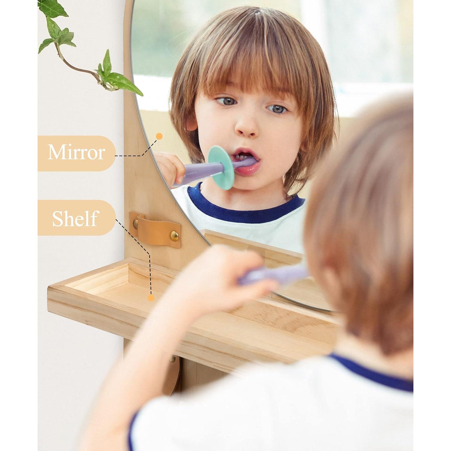 Espejo Circular Boho Maxpeuvon con Estante Madera 35.56x45.72 cm