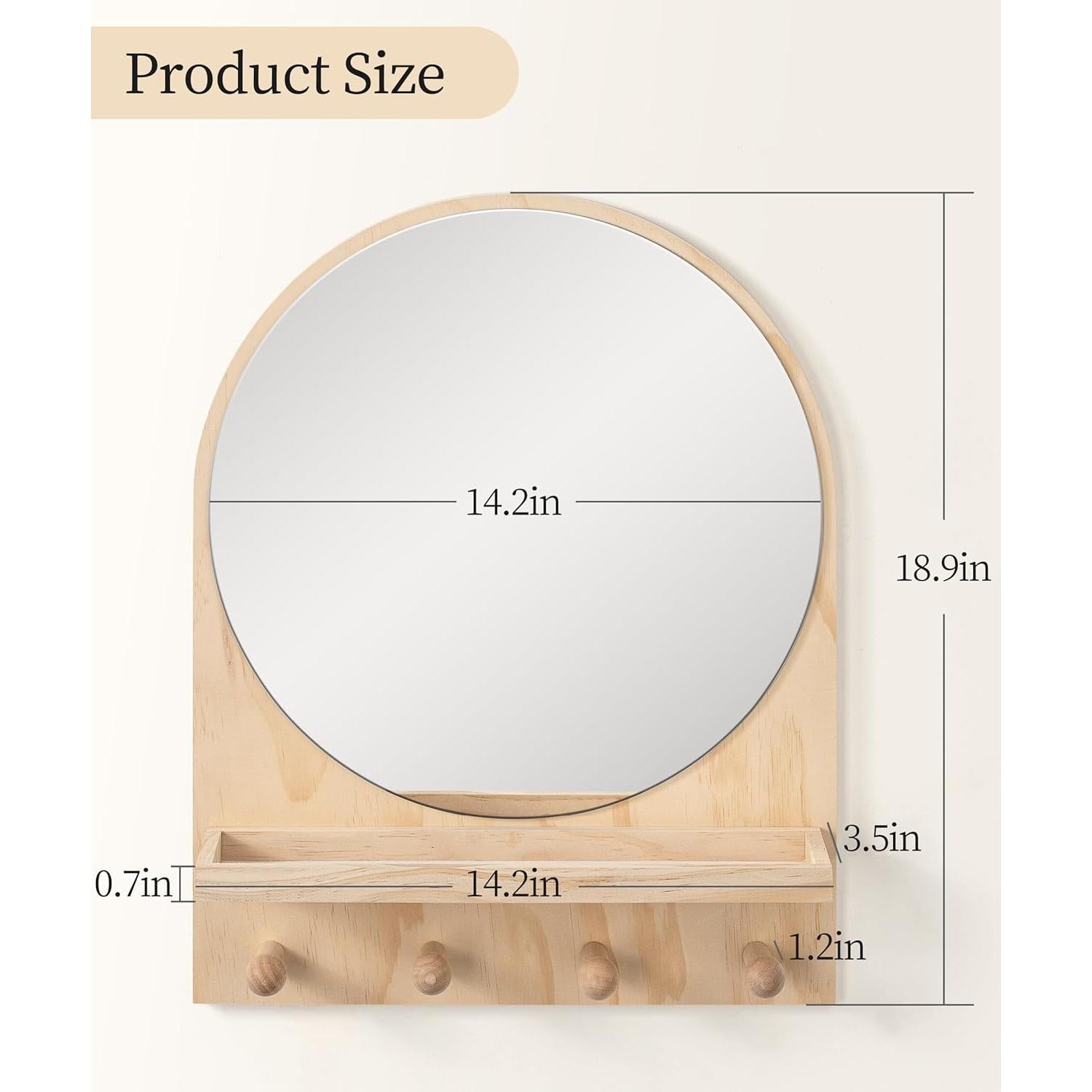 Espejo Circular Boho Maxpeuvon con Estante Madera 35.56x45.72 cm