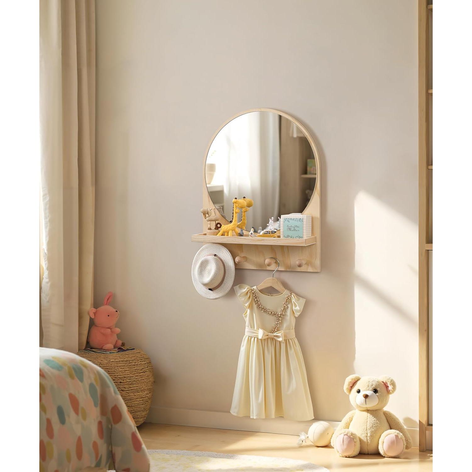 Espejo Circular Boho Maxpeuvon con Estante Madera 35.56x45.72 cm