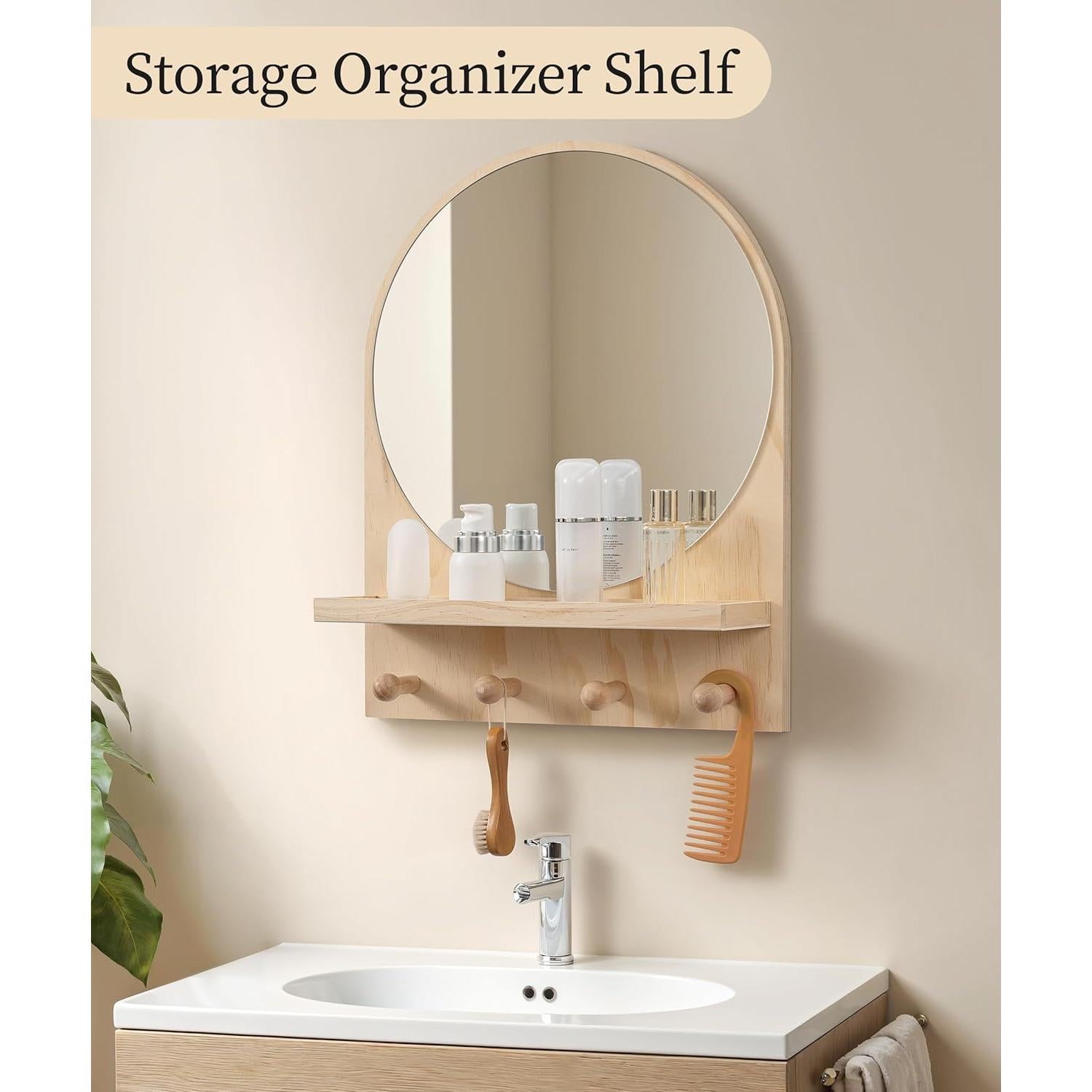 Espejo Circular Boho Maxpeuvon con Estante Madera 35.56x45.72 cm