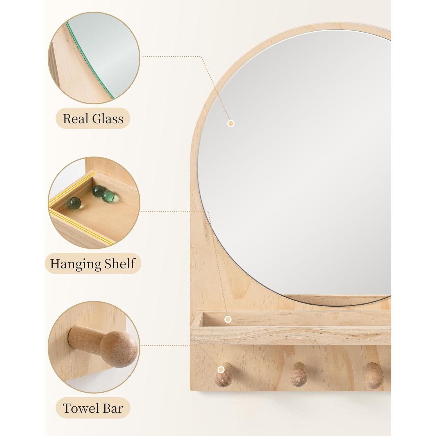 Espejo Circular Boho Maxpeuvon con Estante Madera 35.56x45.72 cm