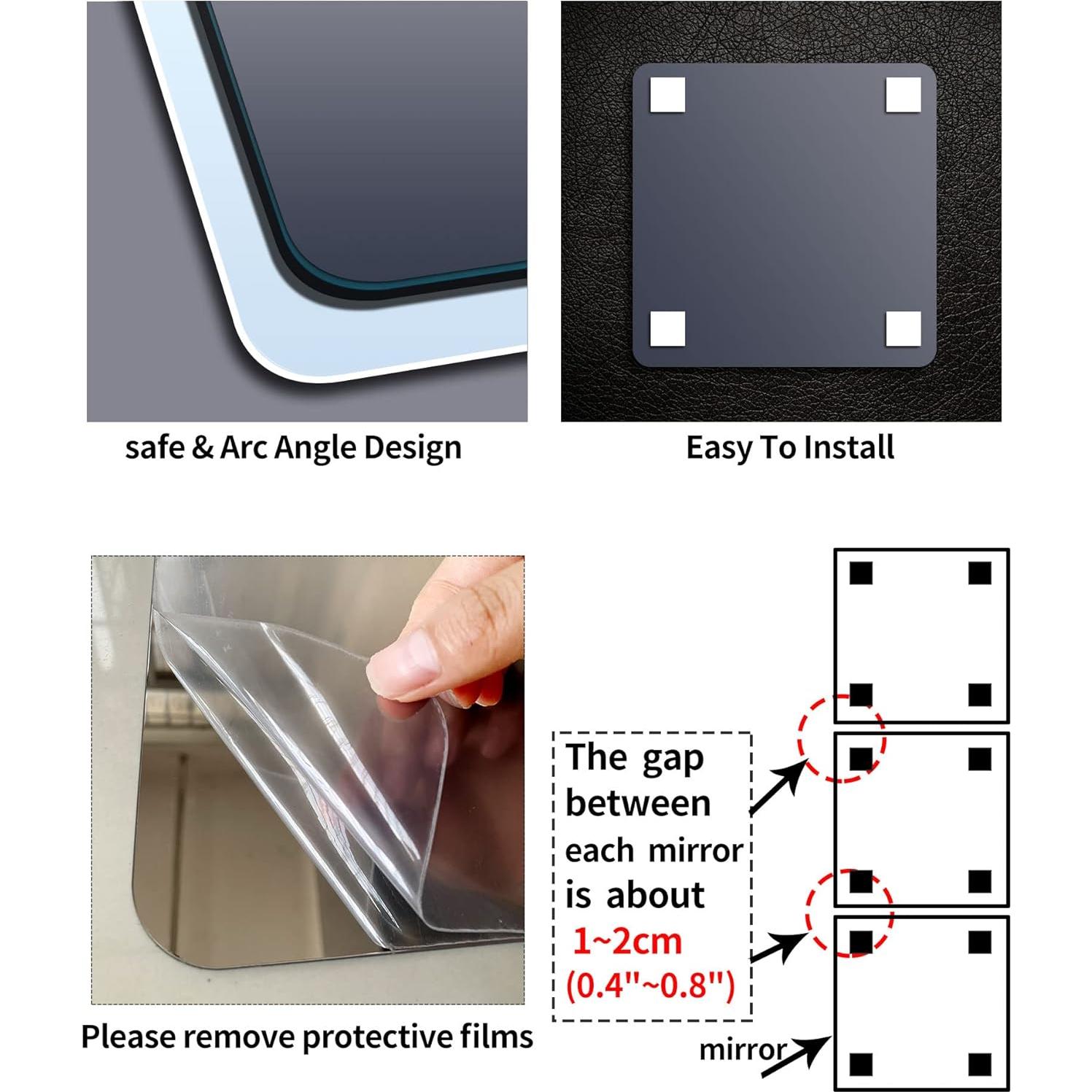 Espejo Irrompible Acrílico NC 4 Piezas 30x30 cm Plata