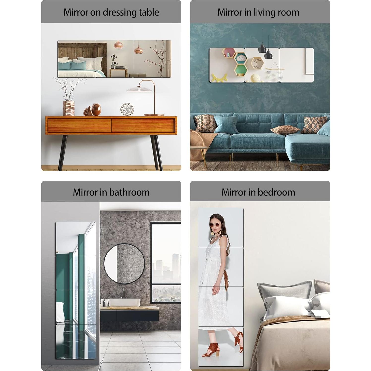 Espejo Irrompible Acrílico NC 4 Piezas 30x30 cm Plata