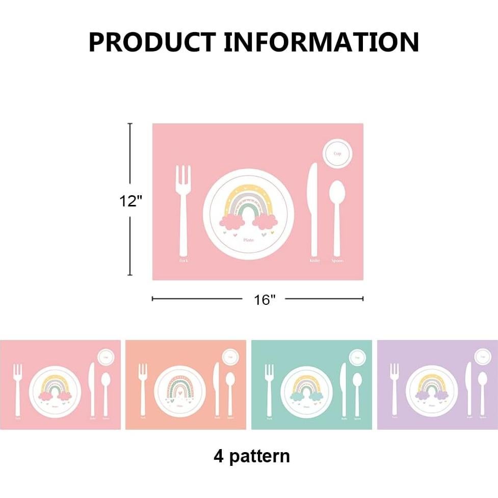 Conjunto de 4 Manteles Educativos SharkBliss Arcoíris 30x40cm