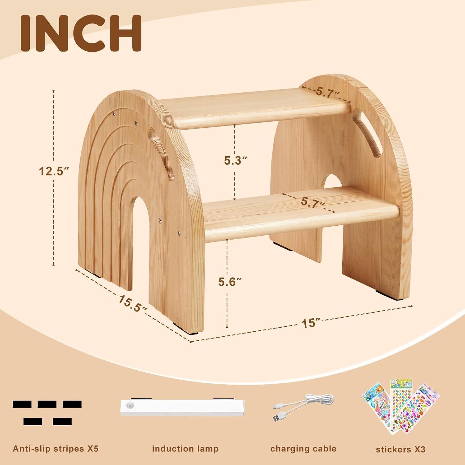 Taburete de Madera para Niños HAHASOLE 2 Pasos Antideslizante