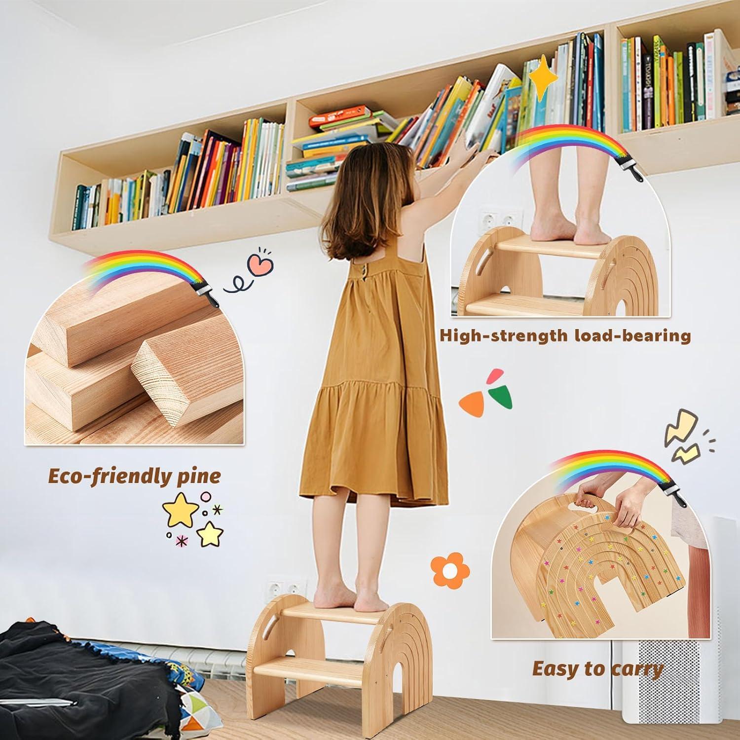 Taburete de Madera para Niños HAHASOLE 2 Pasos Antideslizante