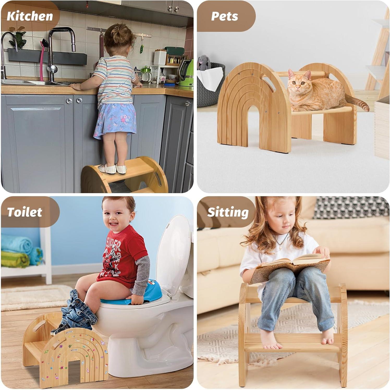 Taburete de Madera para Niños HAHASOLE 2 Pasos Antideslizante