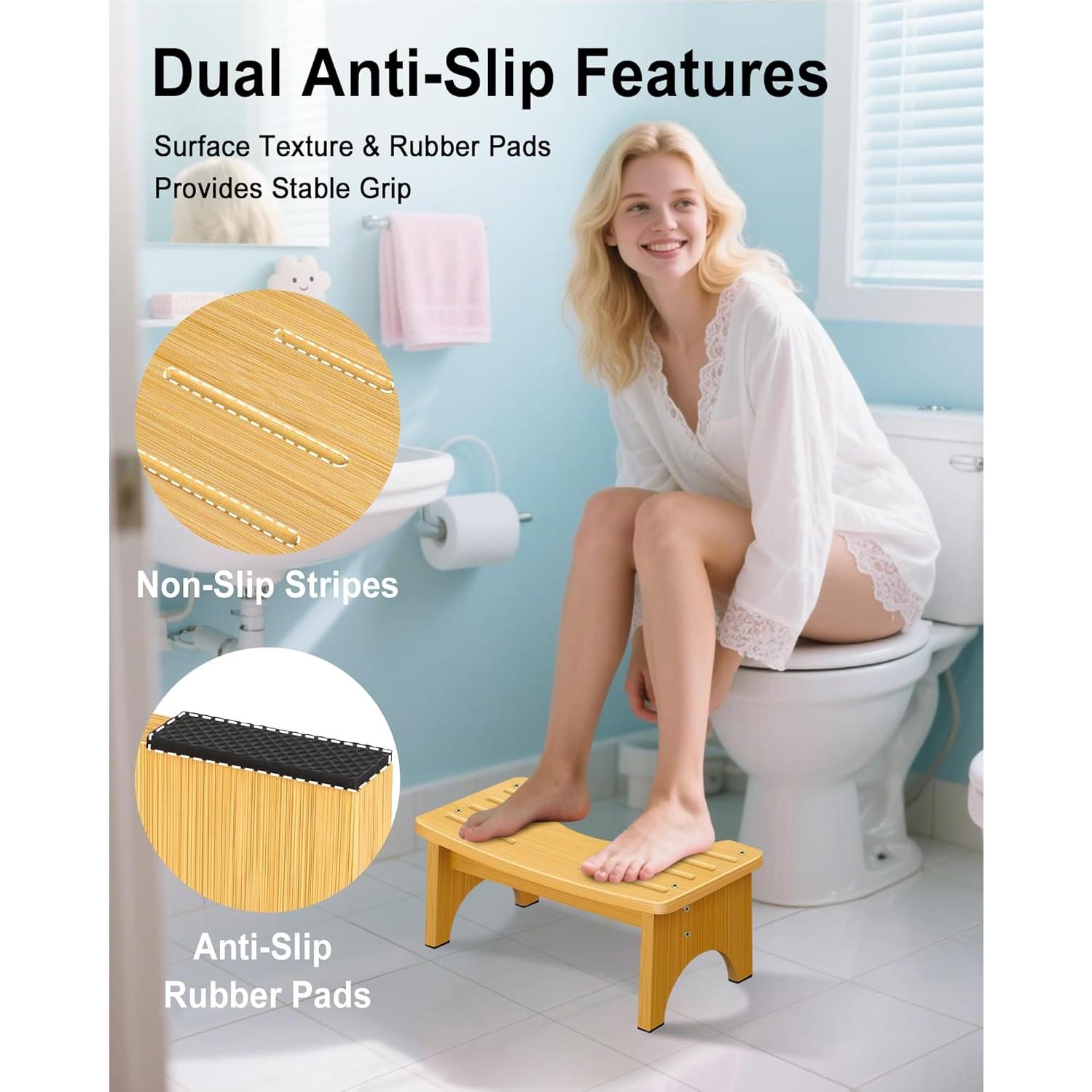 Taburete de Baño de Bambú JACNITAD 16.5 cm Antideslizante