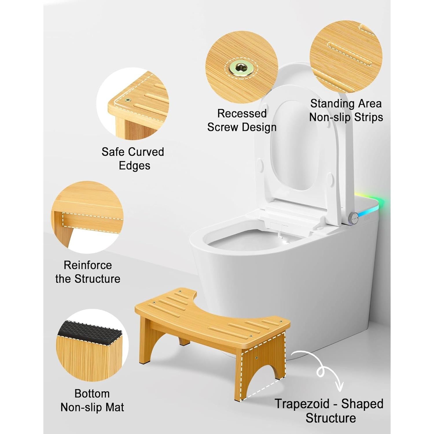 Taburete de Baño de Bambú JACNITAD 16.5 cm Antideslizante