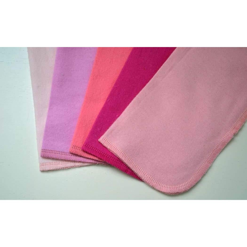 Juego de 5 paños de franela ecológicos 20x20 cm Rosa y Púrpura