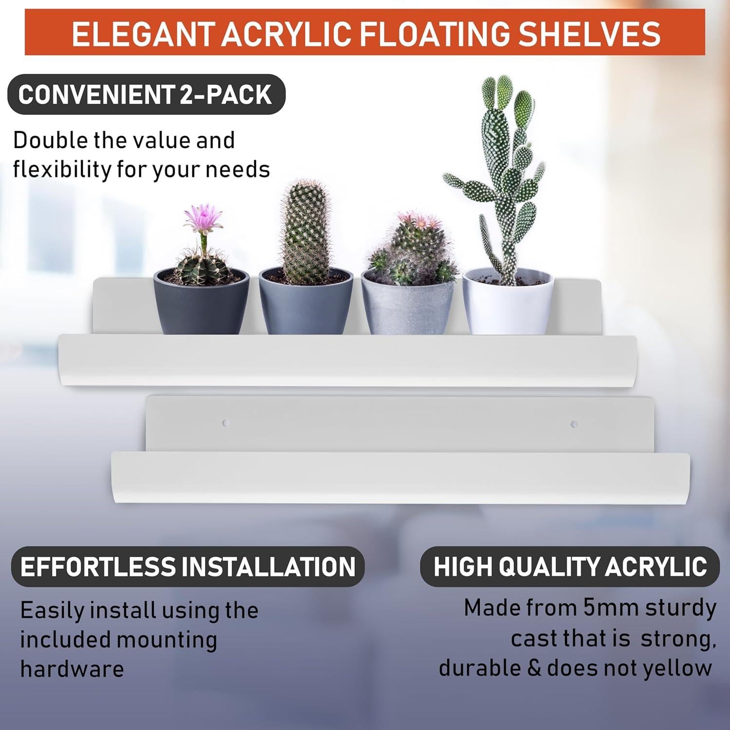 Estantes Flotantes de Acrílico Transparente Dasher - 2 Unidades 38.1x10.2cm