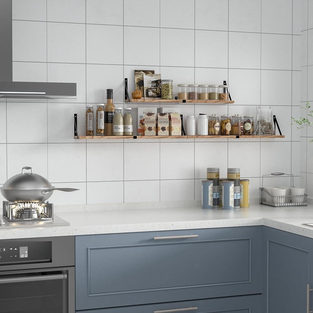 Juego de 3 Estantes Flotantes de Madera Senyh 83.82 cm Negro