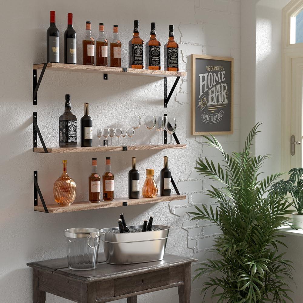 Juego de 3 Estantes Flotantes de Madera Senyh 83.82 cm Negro