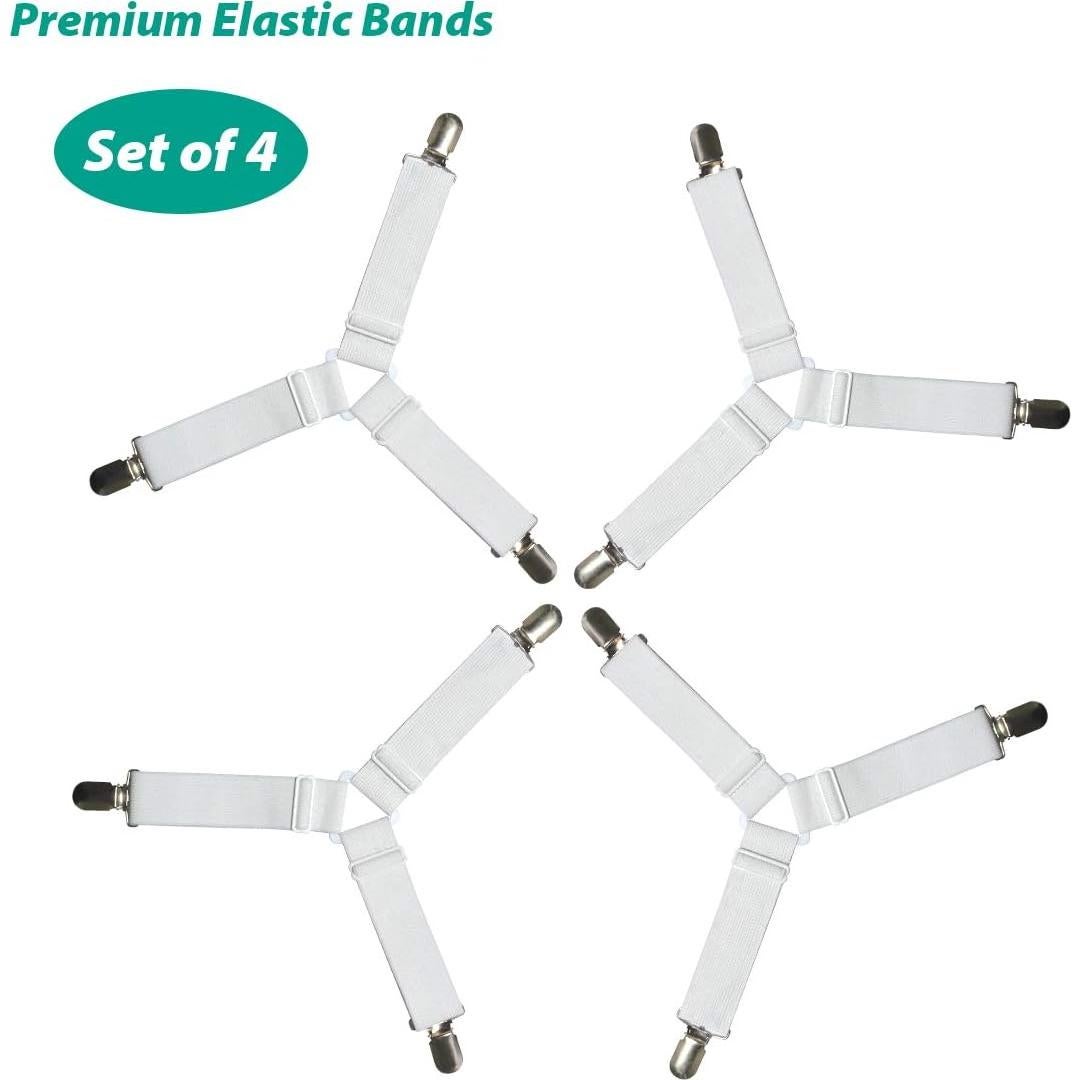 Sujetadores de Sábanas RayTour - Juego de 4 Correas Ajustables Blancas