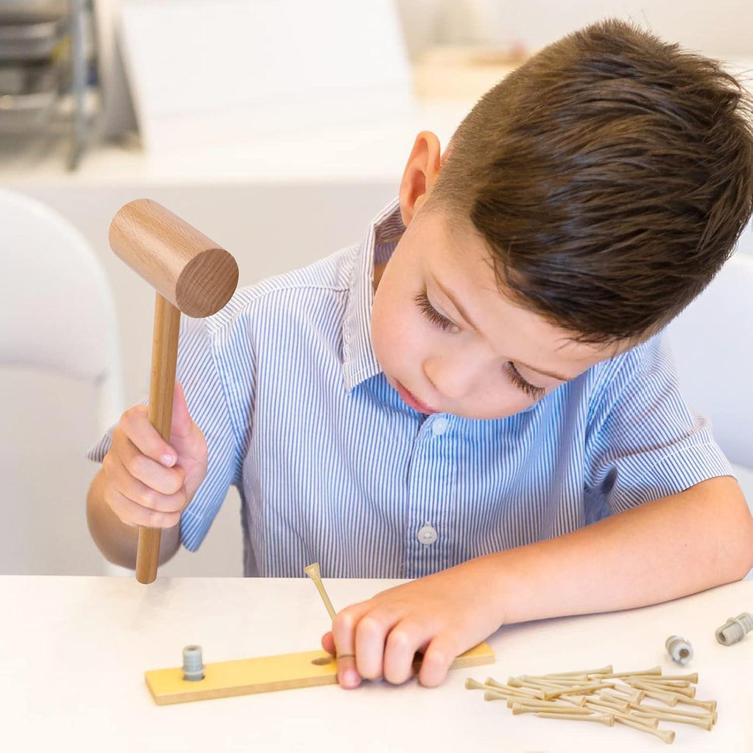 Juego de Martillo de Madera Montessori Waenerec con 30 Clavos