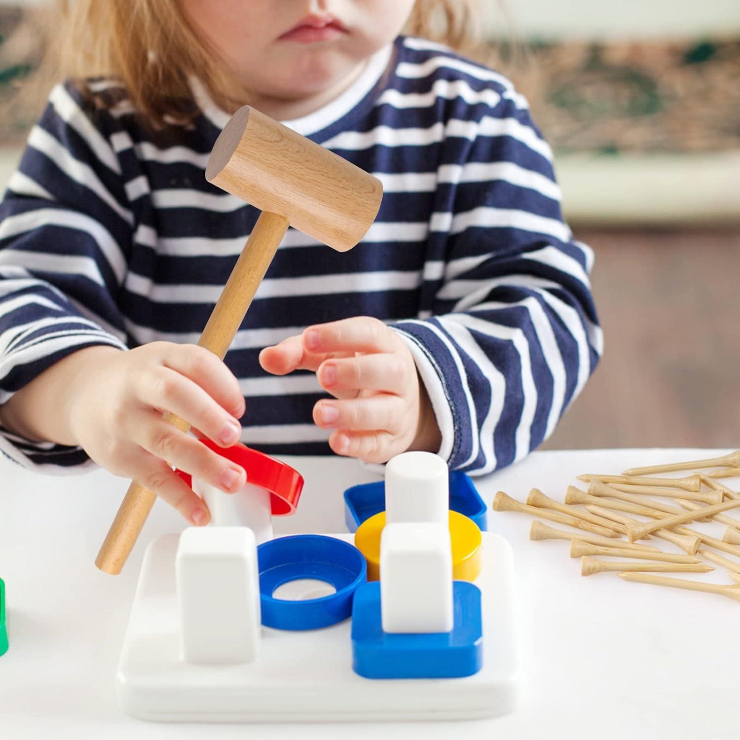 Juego de Martillo de Madera Montessori Waenerec con 30 Clavos