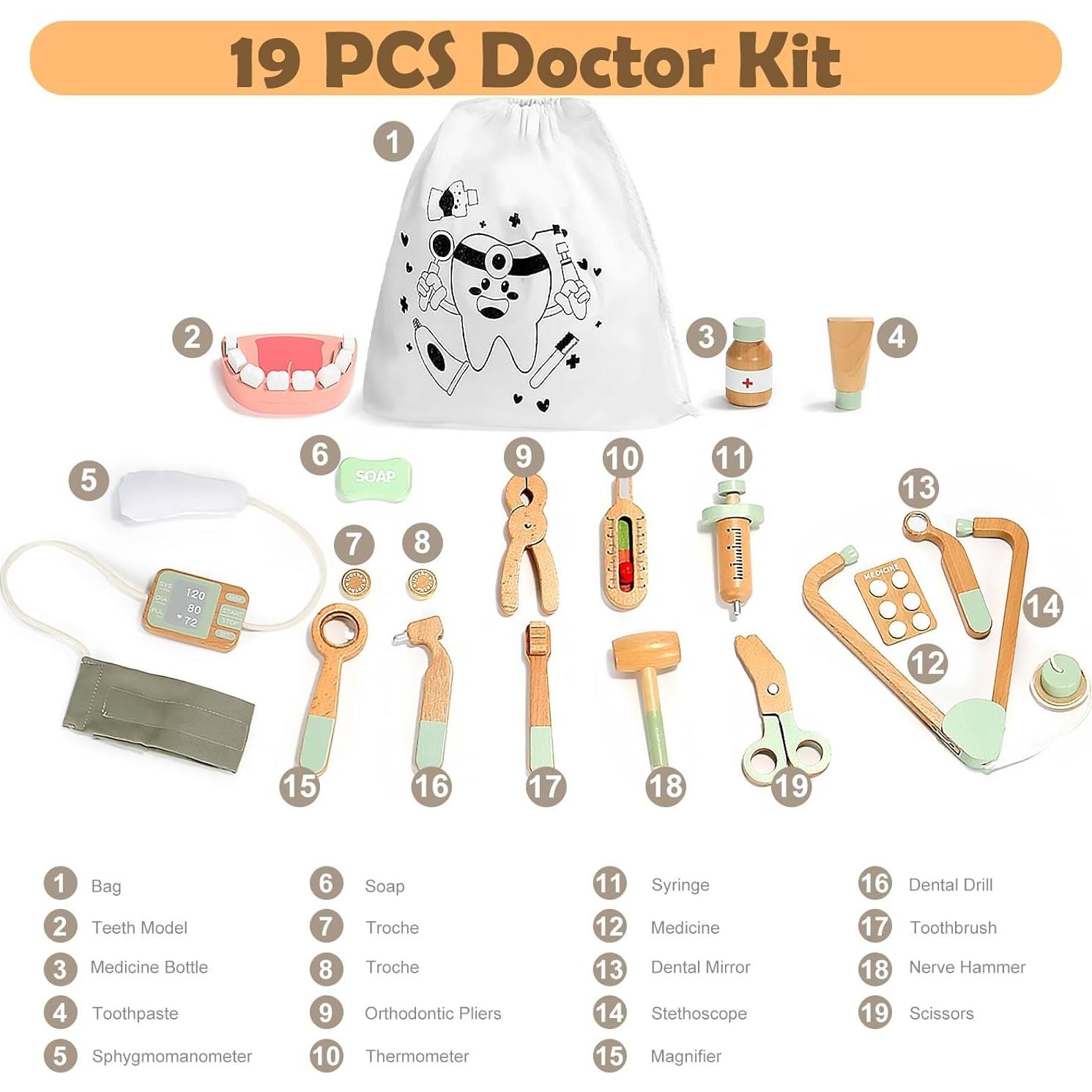 Kit de Doctor de Madera Twood 19 Piezas para Niños 3+