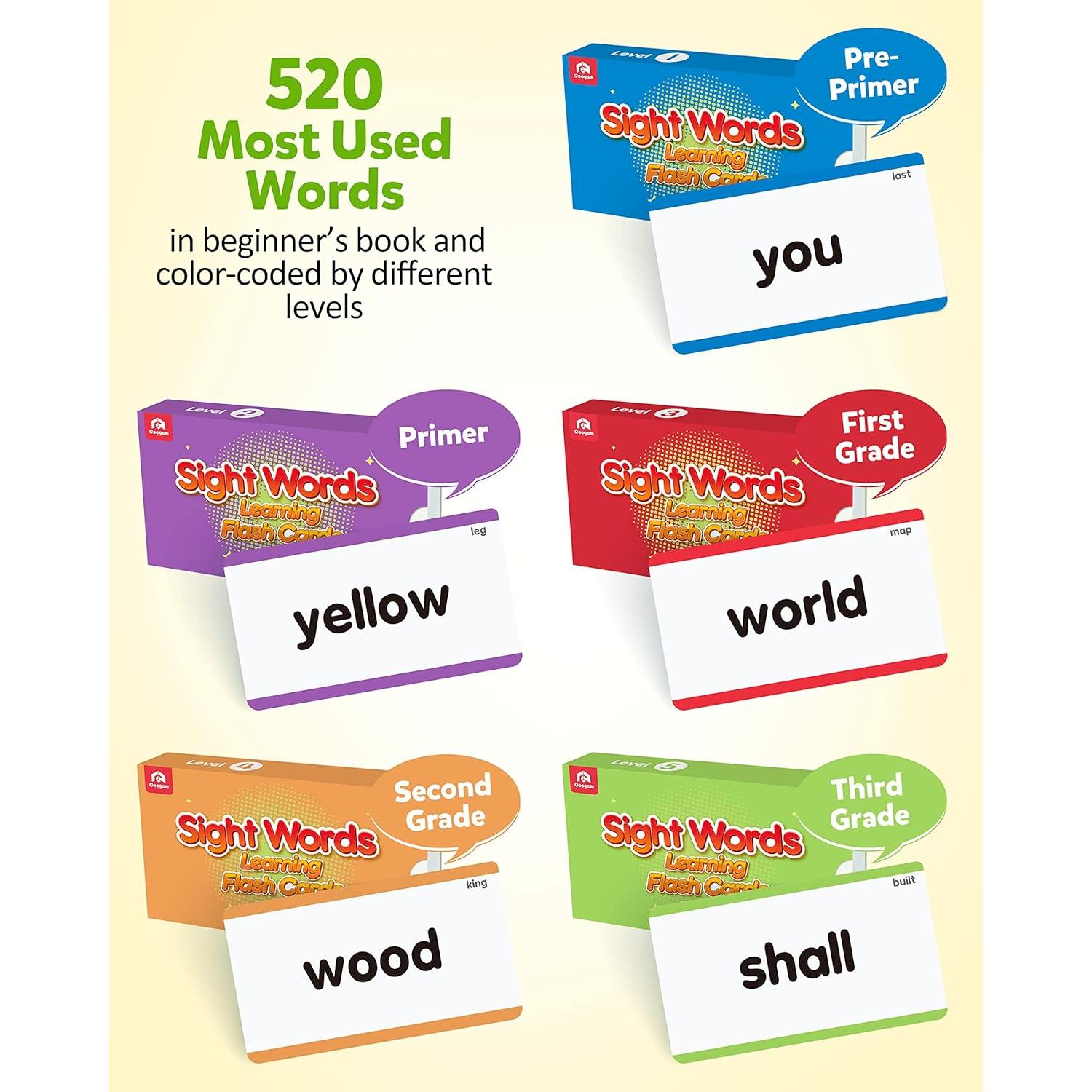 Tarjetas de Aprendizaje Coogam 520 Palabras de Vista Educativas