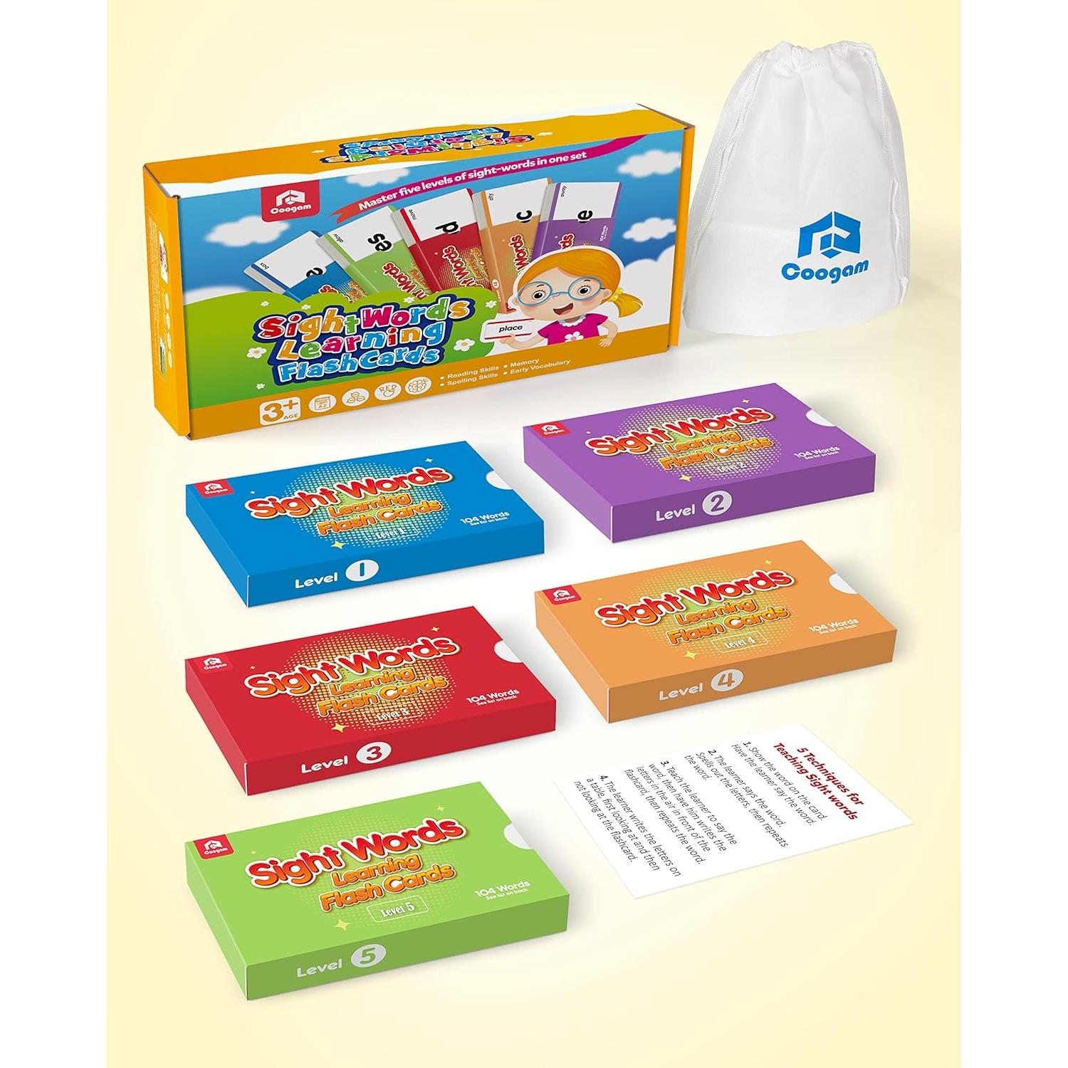 Tarjetas de Aprendizaje Coogam 520 Palabras de Vista Educativas