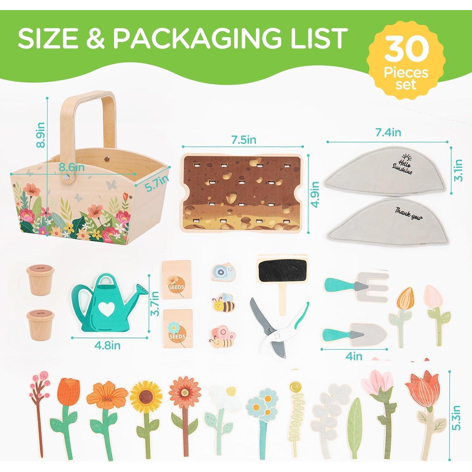 Caja de Jardinería de Madera GNAYUIJ - 30 Piezas Educativas