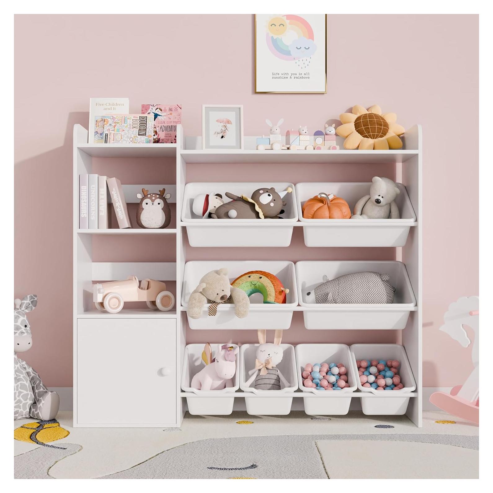 Xilingol Kids Toy Storage Organizer, 4-Tier Toy Organizers W/8 Removable Storage Bins, Kid Bookshelf and Toy Storage for Study Room, Bedroom, Kids Room, Classroom, Nursery
