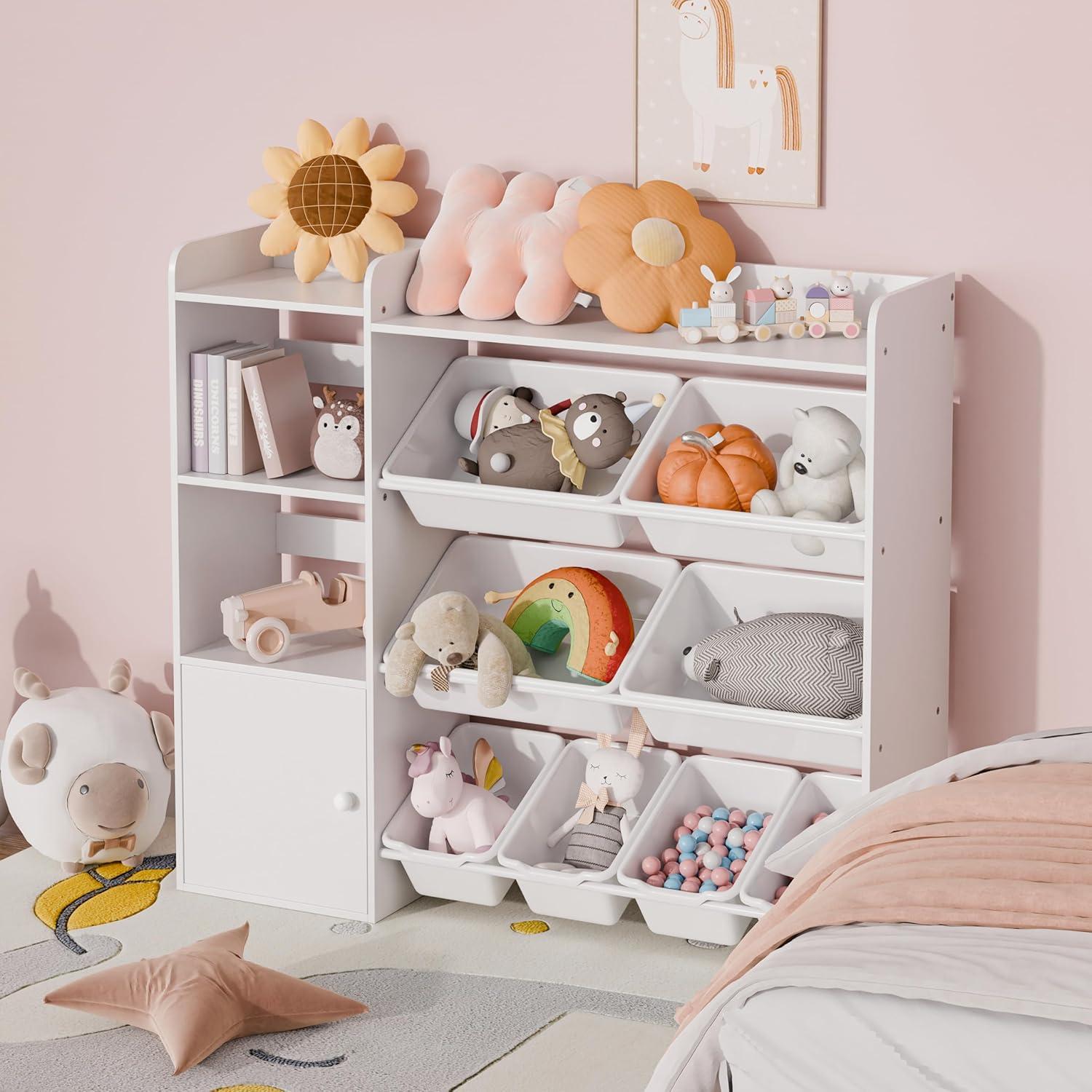 Xilingol Kids Toy Storage Organizer, 4-Tier Toy Organizers W/8 Removable Storage Bins, Kid Bookshelf and Toy Storage for Study Room, Bedroom, Kids Room, Classroom, Nursery