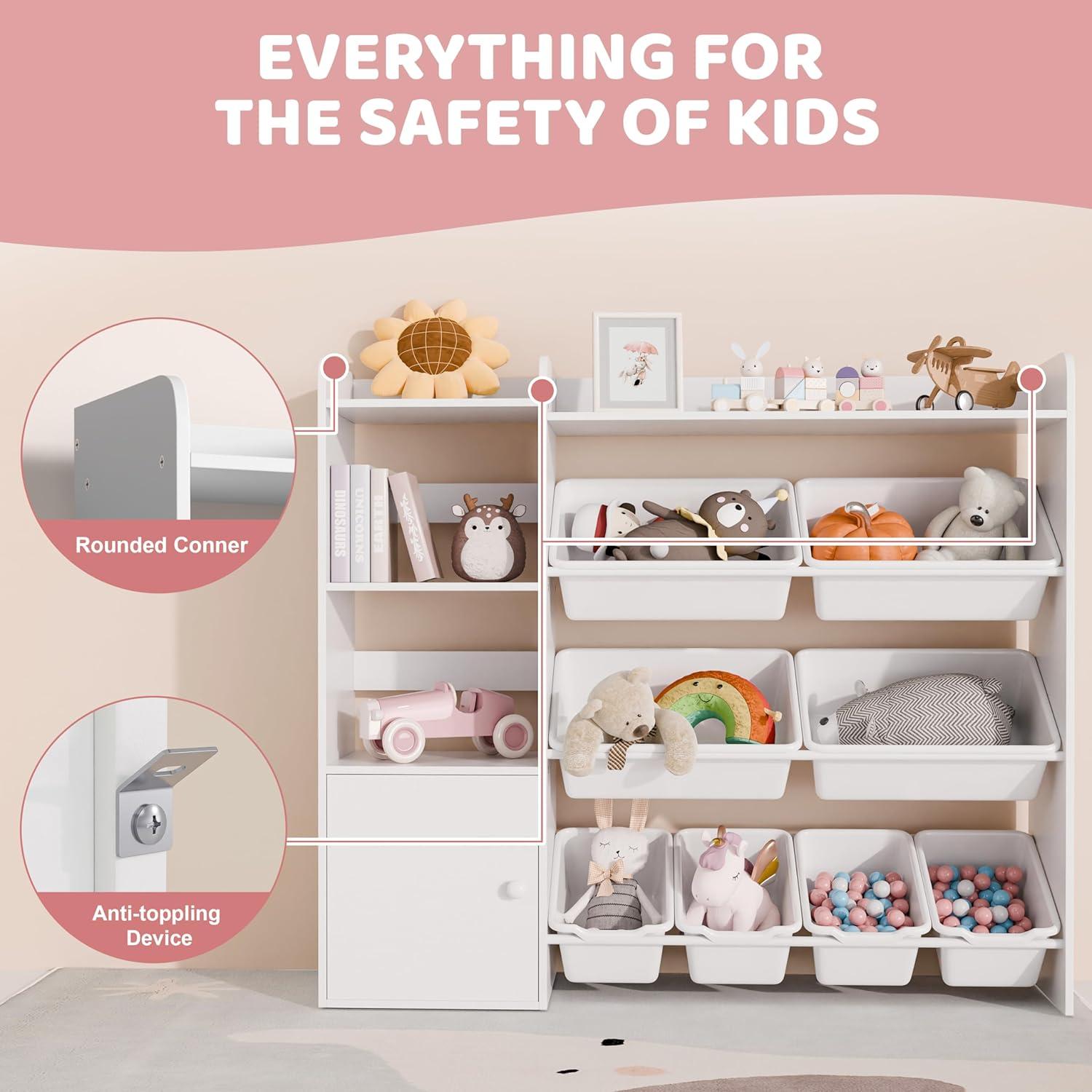 Xilingol Kids Toy Storage Organizer, 4-Tier Toy Organizers W/8 Removable Storage Bins, Kid Bookshelf and Toy Storage for Study Room, Bedroom, Kids Room, Classroom, Nursery