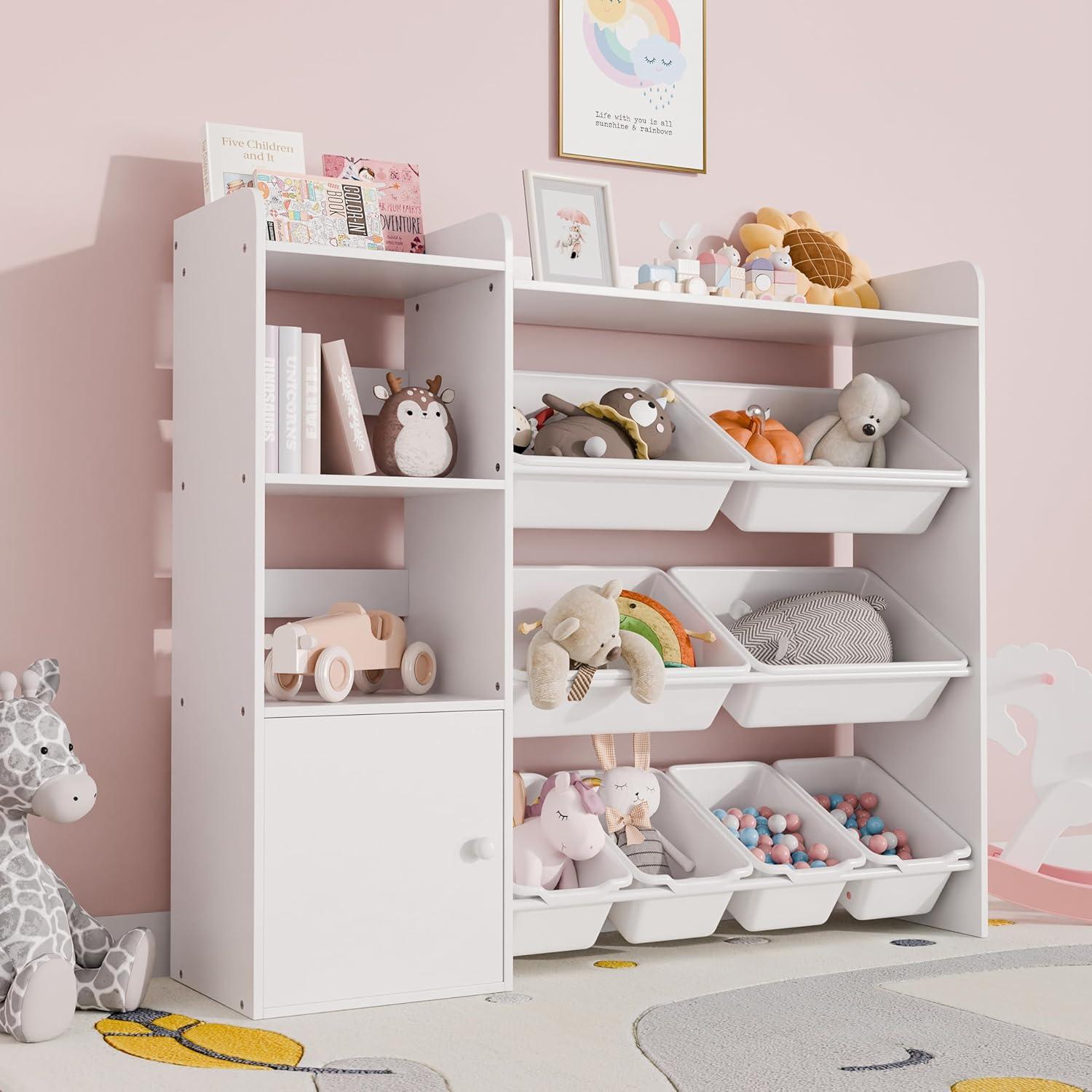 Xilingol Kids Toy Storage Organizer, 4-Tier Toy Organizers W/8 Removable Storage Bins, Kid Bookshelf and Toy Storage for Study Room, Bedroom, Kids Room, Classroom, Nursery