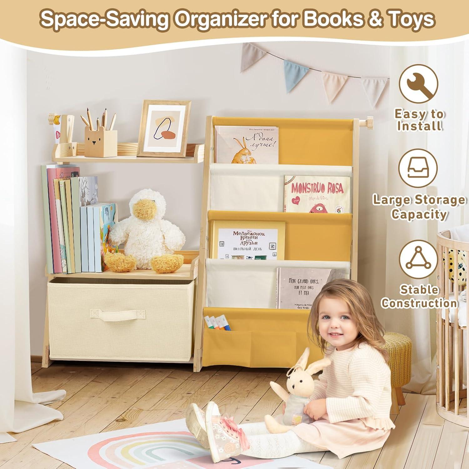 Estantería Organizador de Juguetes Wooshwa Amarillo 4 Niveles