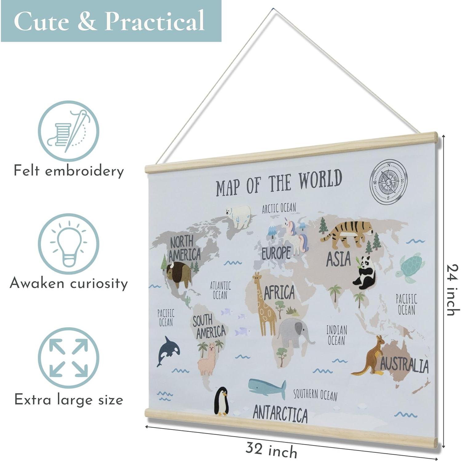 Póster Mapa Mundial Bordado Bon et Beau 81 x 61 cm Decoración