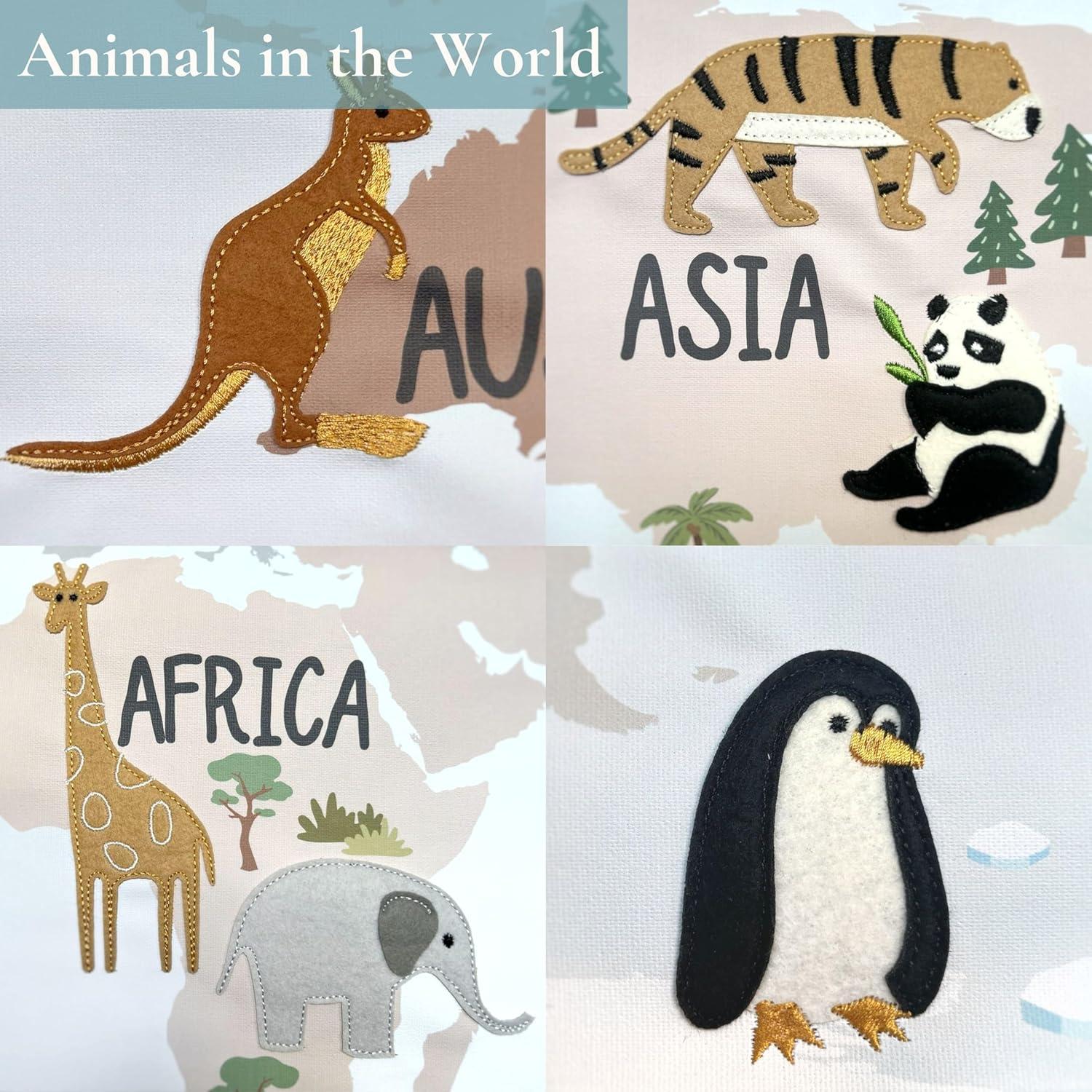 Póster Mapa Mundial Bordado Bon et Beau 81 x 61 cm Decoración