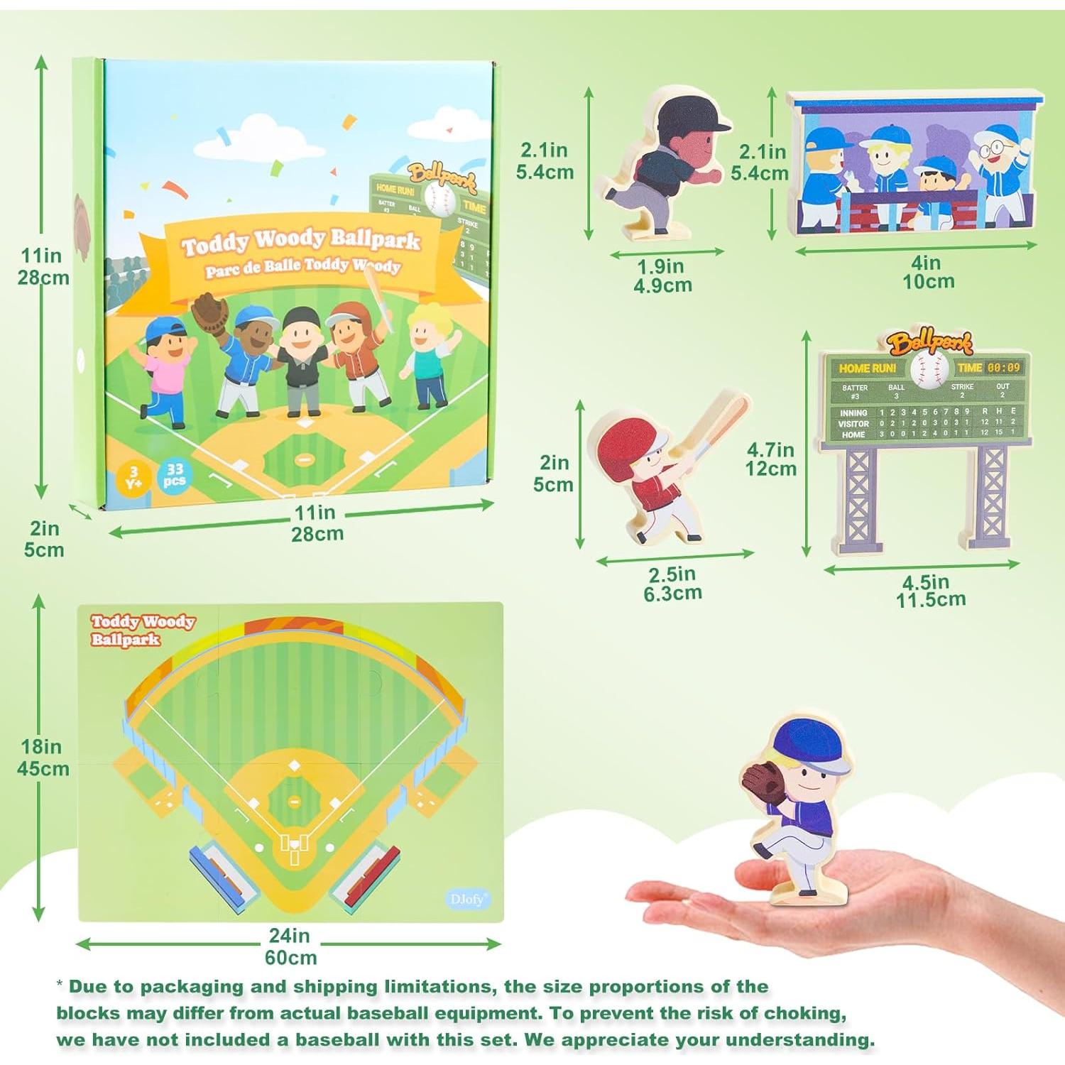 Juego de Bloques de Béisbol Toddy Woody - 16 Figuras de Madera