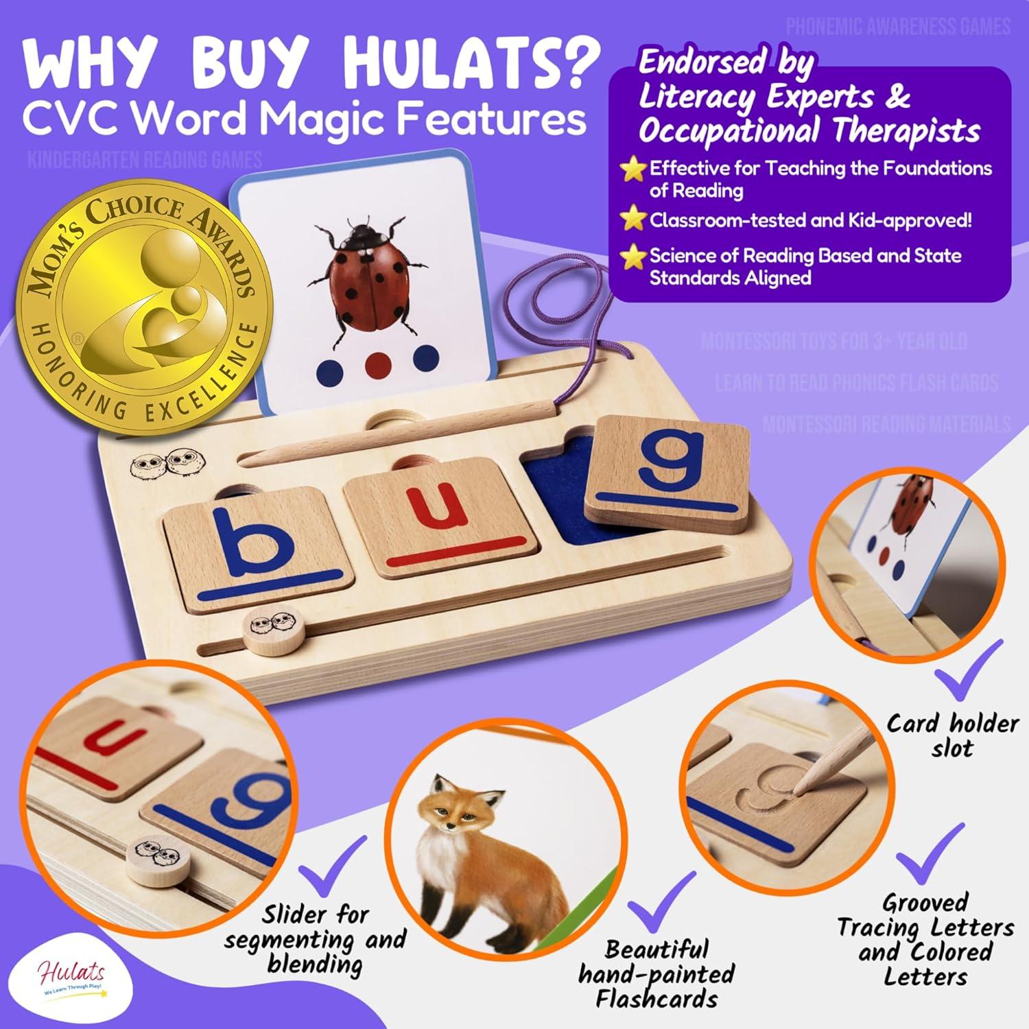 Juego Montessori CVC Word Magic - Owl Village, 50 Tarjetas y Letras