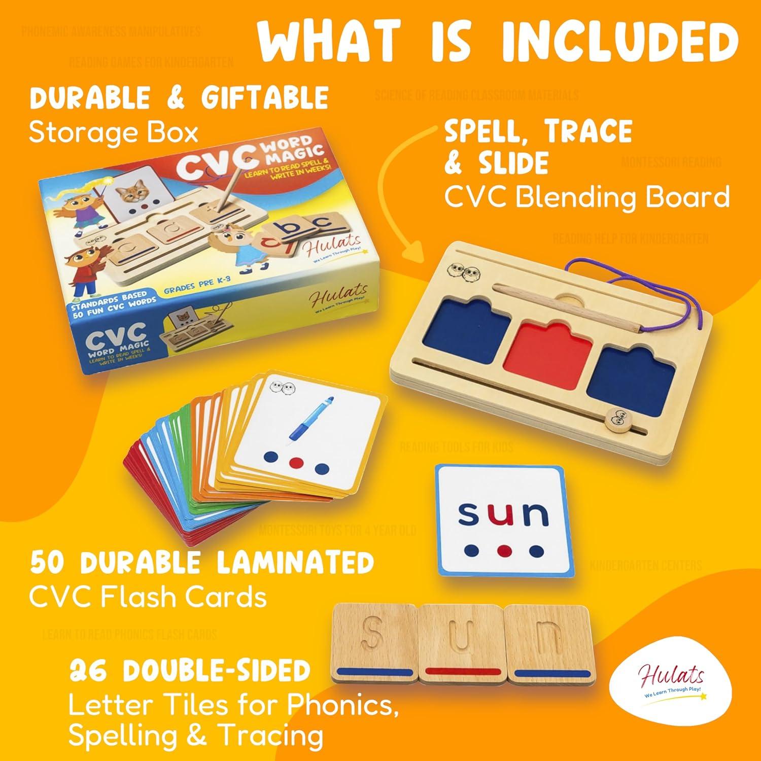 Juego Montessori CVC Word Magic - Owl Village, 50 Tarjetas y Letras