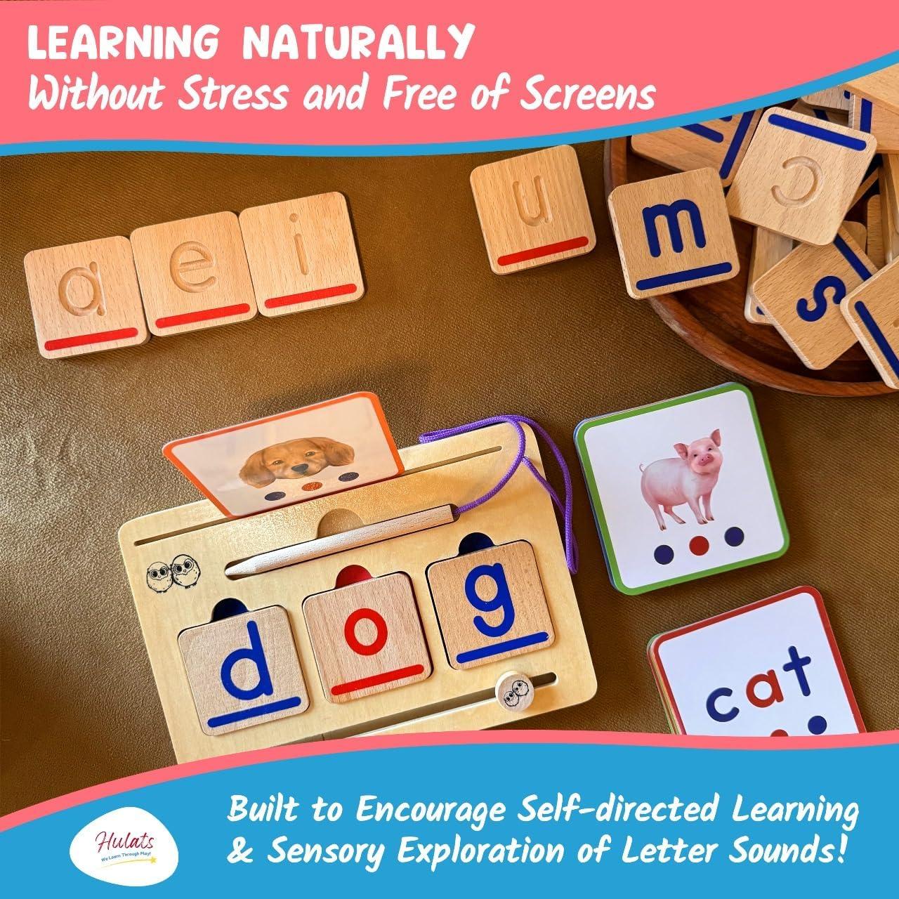 Juego Montessori CVC Word Magic - Owl Village, 50 Tarjetas y Letras