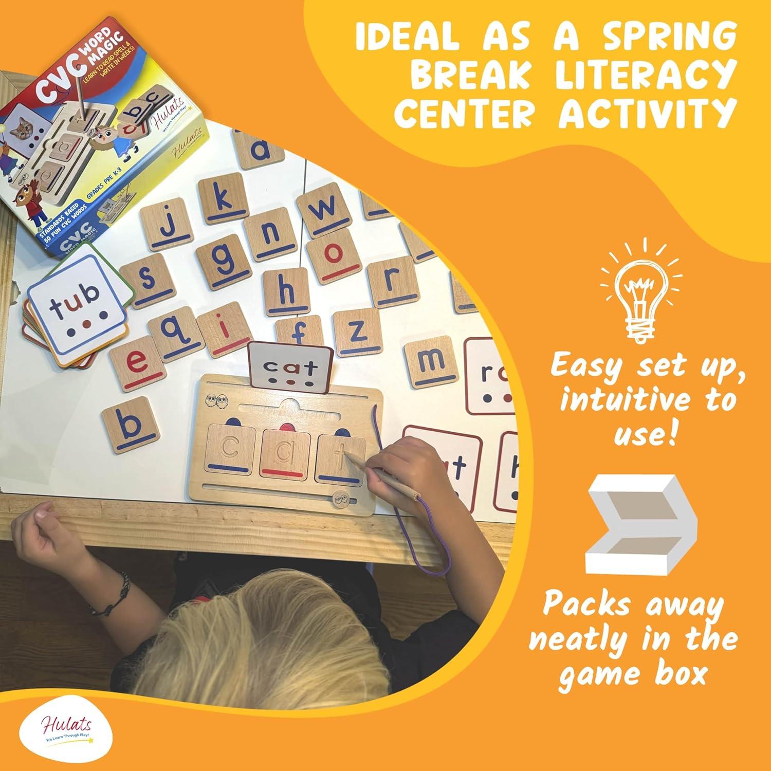 Juego Montessori CVC Word Magic - Owl Village, 50 Tarjetas y Letras