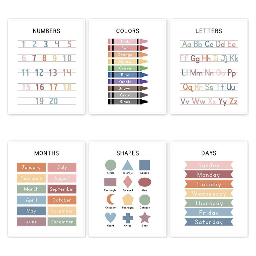 Conjunto de 6 Pósteres Educativos UNXIS para Preescolar 20.32x25.4cm