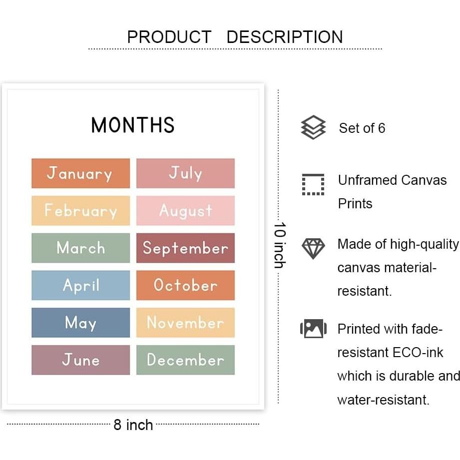 Conjunto de 6 Pósteres Educativos UNXIS para Preescolar 20.32x25.4cm