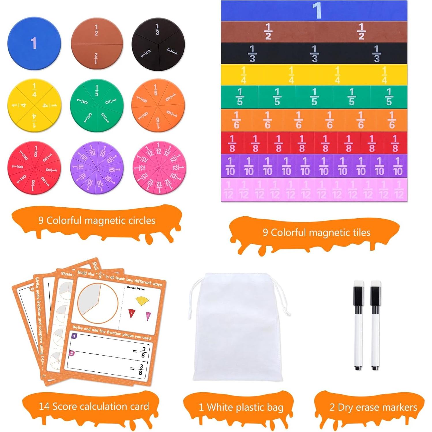 Juego de Azulejos de Fracciones Magnéticas ABCxGOOD 102 Piezas