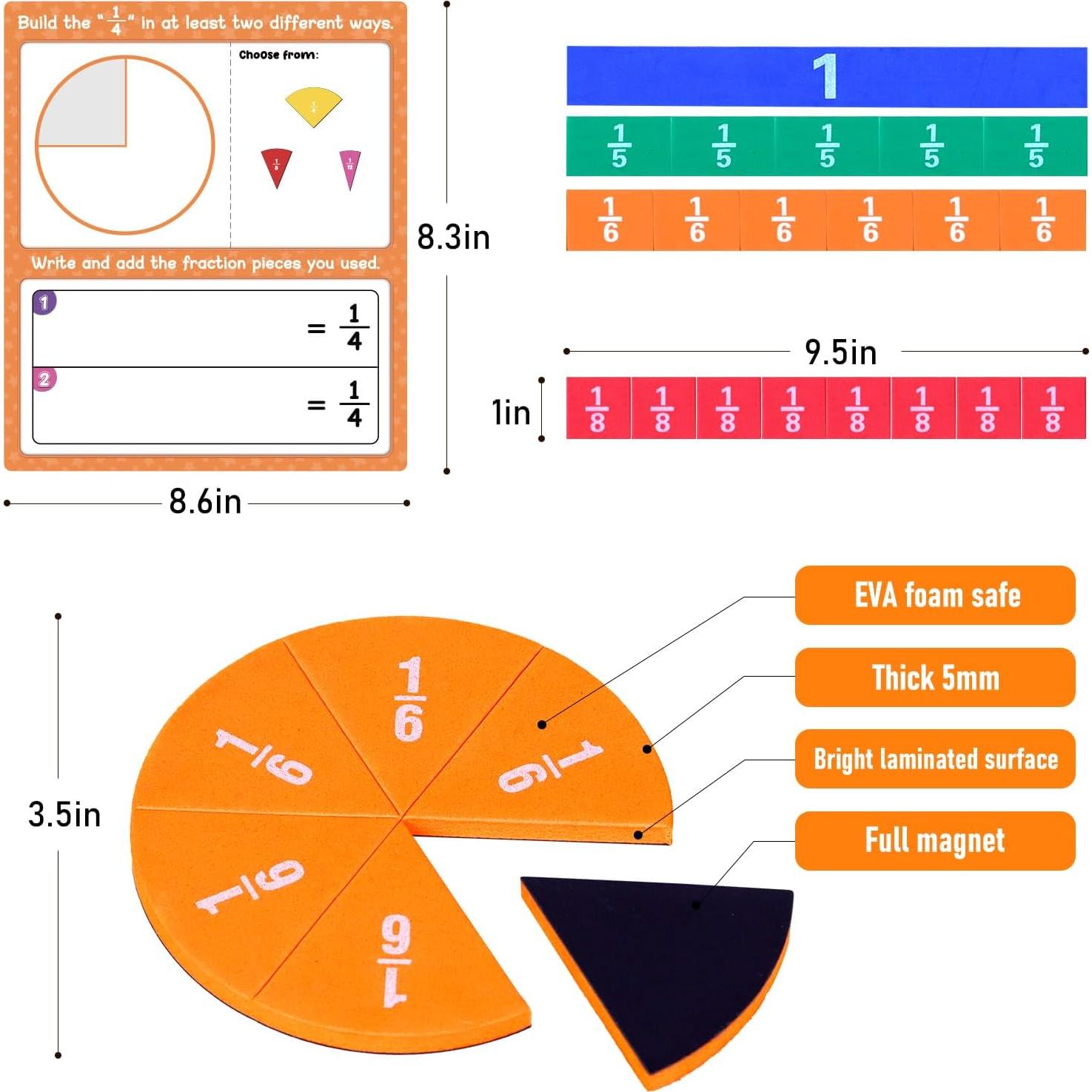 Juego de Azulejos de Fracciones Magnéticas ABCxGOOD 102 Piezas