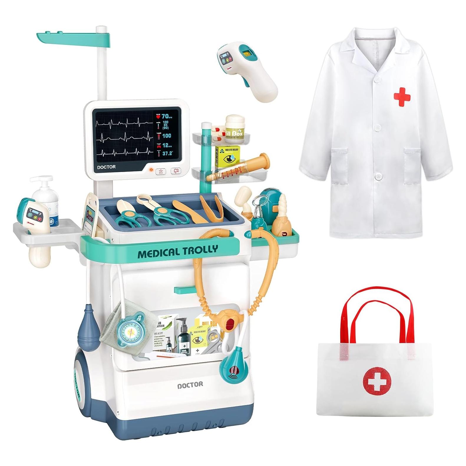 Kit de Doctor Deejoy para Niños - Carro Médico con 28 Accesorios
