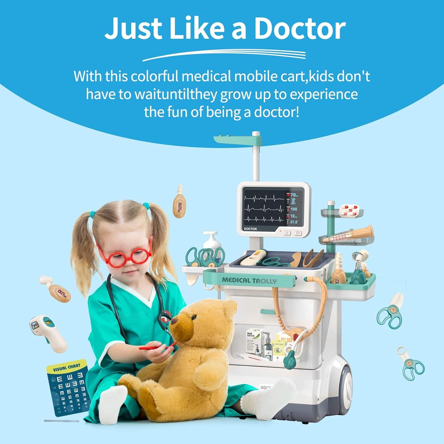 Kit de Doctor Deejoy para Niños - Carro Médico con 28 Accesorios